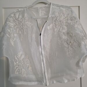 Anthropologie Elegant White Sheer Embroidered Jacket